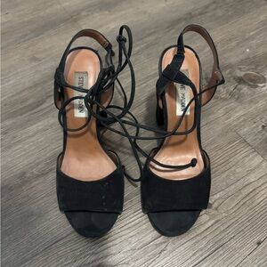 Steve Madden Black Lace-Up Suede Block Heel Sandals